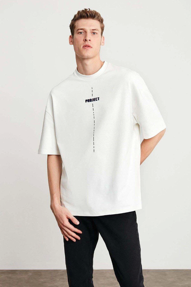 Unisex Baskılı Oversize T-Shirt - Beyaz (149004)