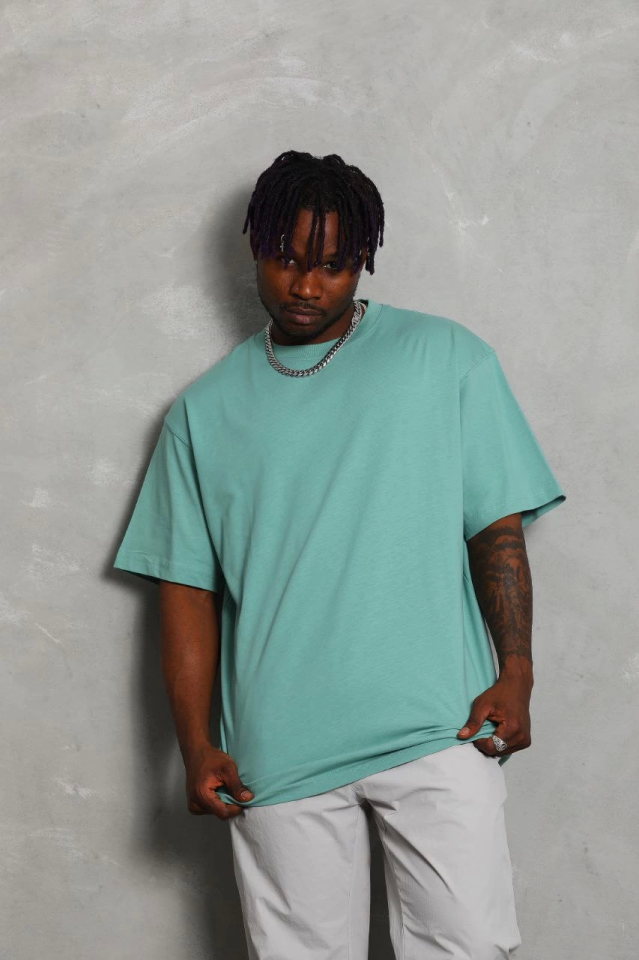 Unisex Oversize Düz Bisiklet Yaka T-Shirt - Mint Yeşili (150360)