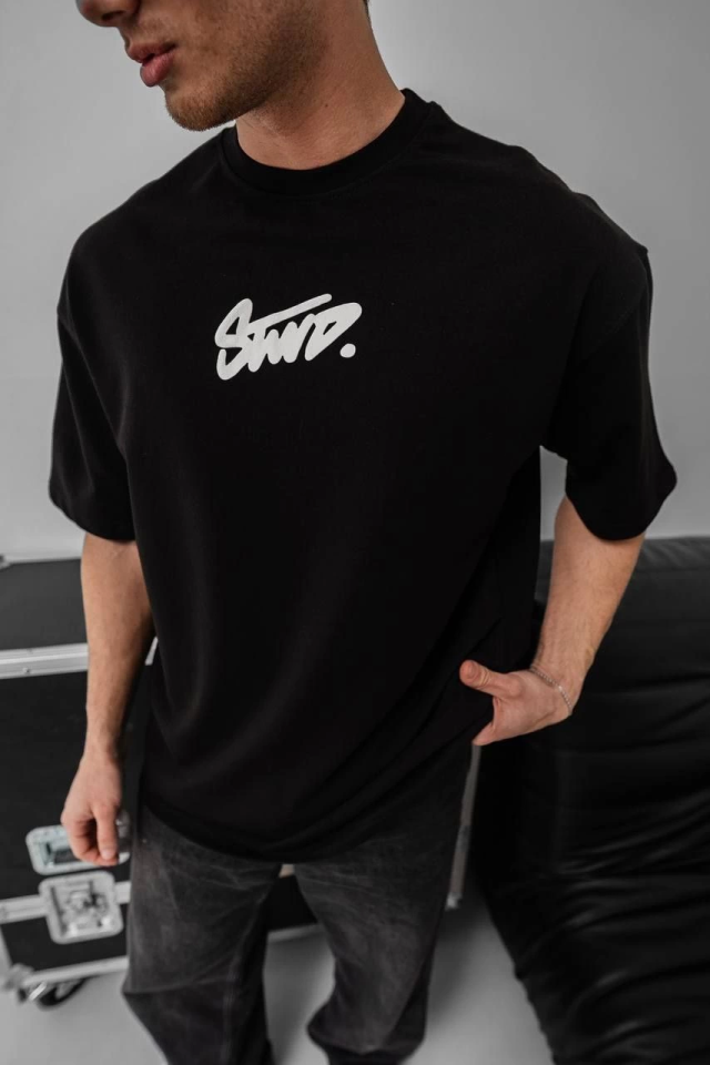 Erkek Baskılı Oversize T-shirt - Siyah (150387)