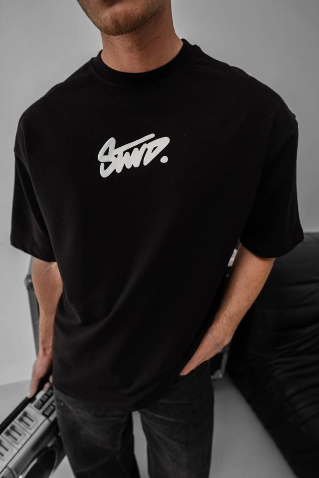 Erkek Baskılı Oversize T-shirt - Siyah (150387)