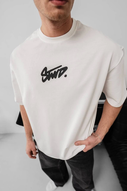 Erkek Baskılı Oversize T-shirt - Beyaz (150388)