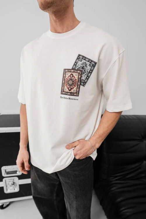 Erkek Baskılı Oversize T-shirt - Beyaz (151101)