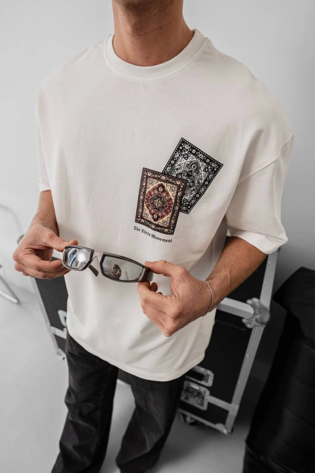 Erkek Baskılı Oversize T-shirt - Beyaz (151101)