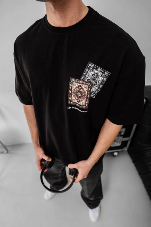 Erkek Baskılı Oversize T-shirt - Siyah (151102)