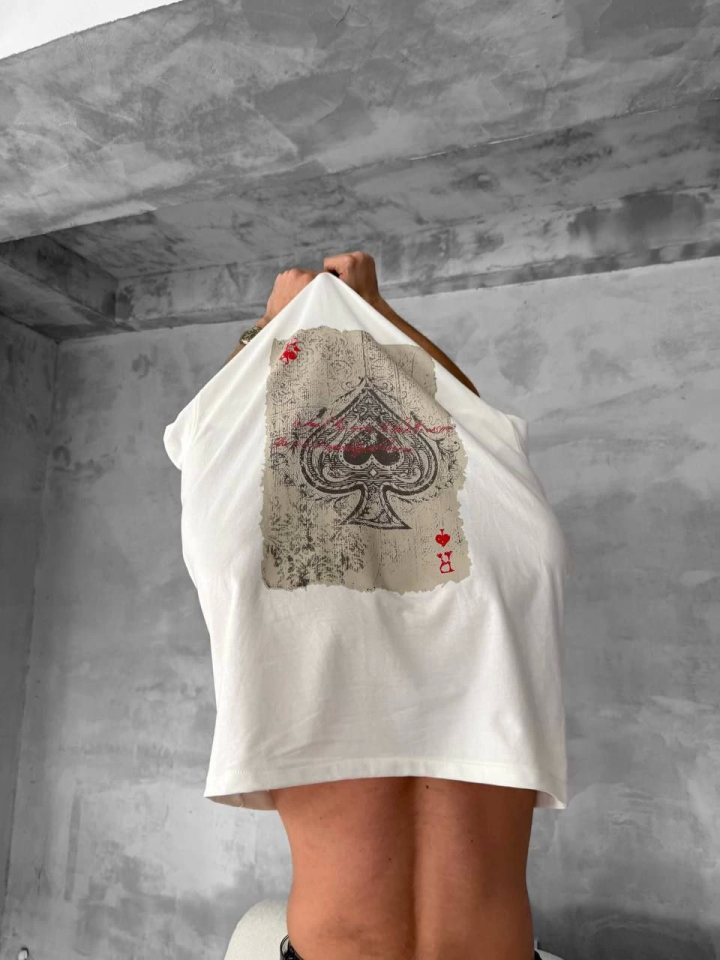 Erkek Ön Ve Arka Baskılı Oversize Bisiklet Yaka T-shirt - Beyaz (152674)