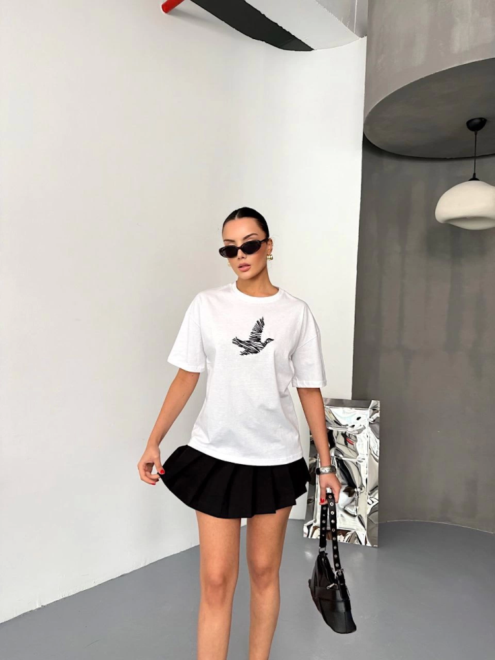 Kısa Kol Baskılı T-shirt - Beyaz (152902)