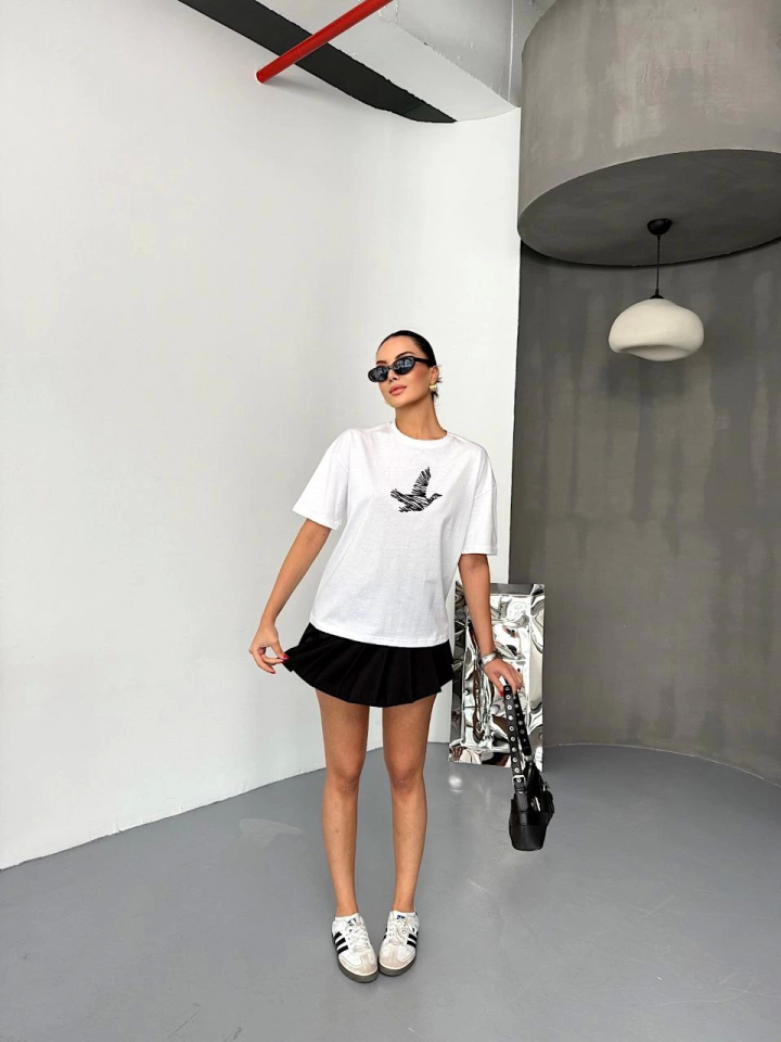 Kısa Kol Baskılı T-shirt - Beyaz (152902)