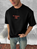 Ön Ve Arka Baskılı Oversize Bisiklet Yaka T-shirt- Siyah (153733)