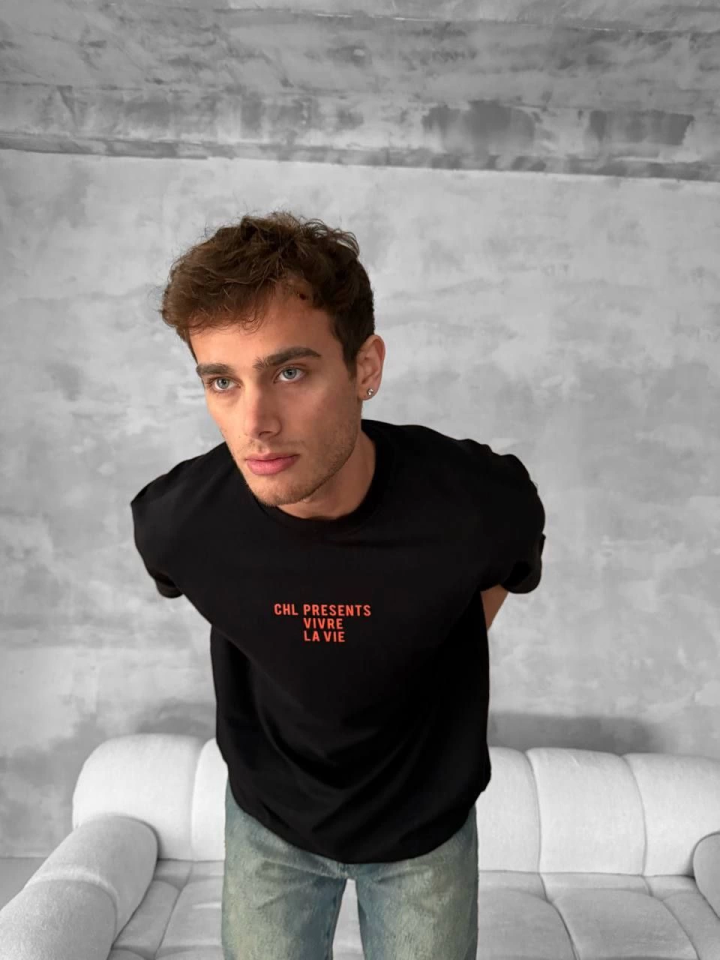 Ön Ve Arka Baskılı Oversize Bisiklet Yaka T-shirt- Siyah (153733)