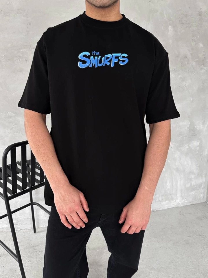 Ön Ve Arka Baskılı Oversize Bisiklet Yaka T-shirt- Siyah (153734)