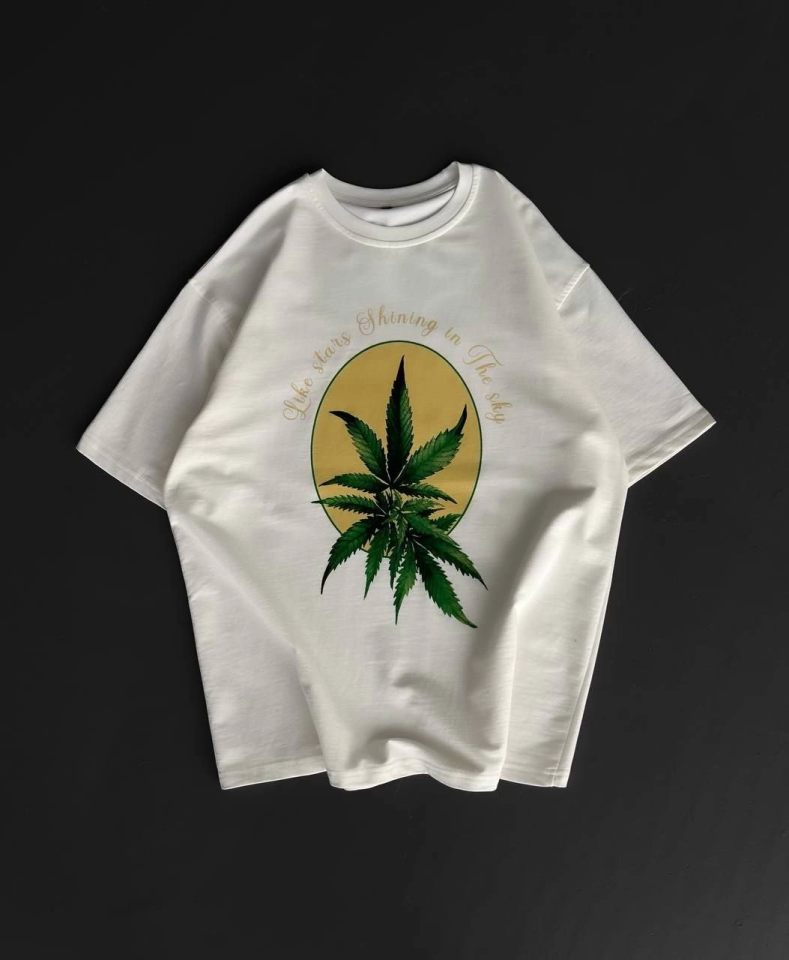 Ön Ve Arka Baskılı Oversize Bisiklet Yaka T-shirt- Beyaz (153736)