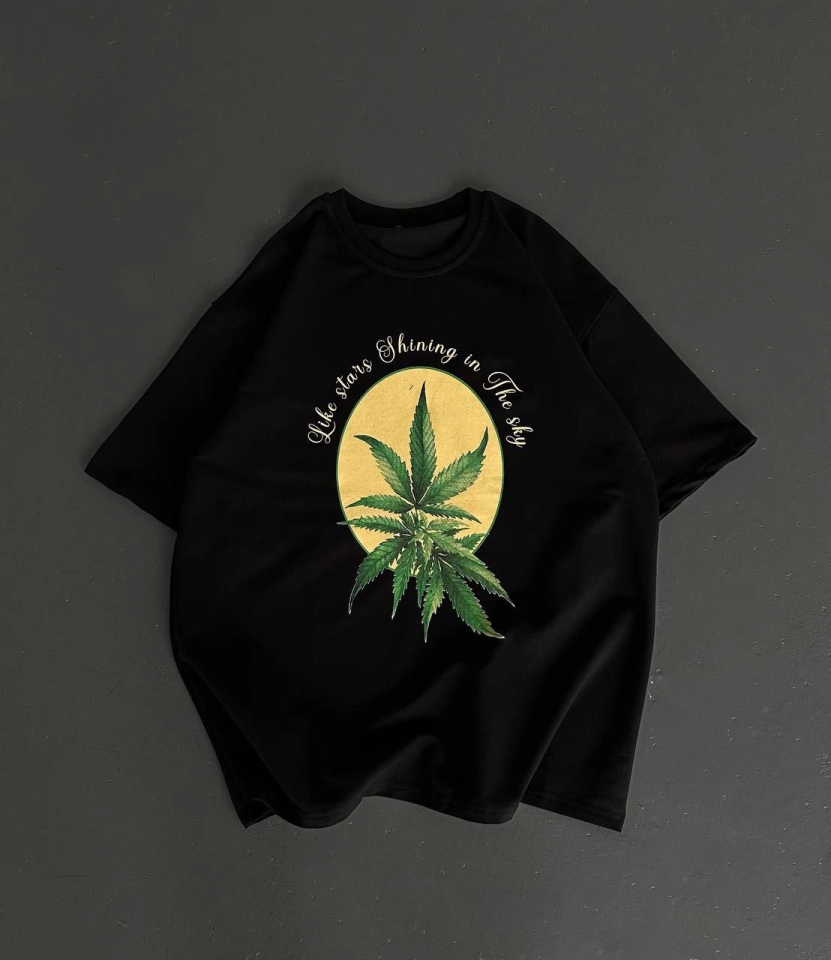 Ön Ve Arka Baskılı Oversize Bisiklet Yaka T-shirt- Siyah (153737)