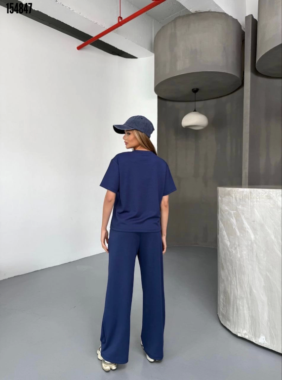 Osy Modal Yumuşak Dokulu Kumaş Kısa Kollu Bluz Rahat Pantalon ikili Takım Lacivert