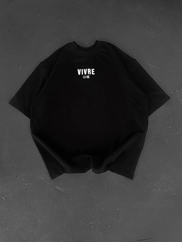 Baskılı Oversize Bisiklet Yaka T-shirt - Siyah (157059)