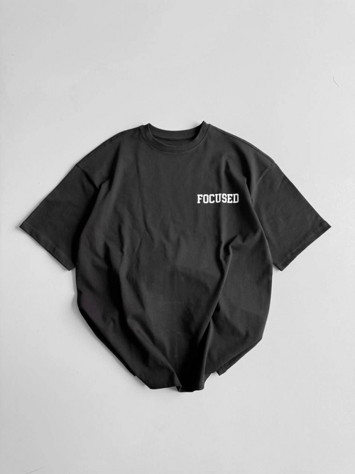 Baskılı Oversize Bisiklet Yaka T-shirt - Siyah (158219)
