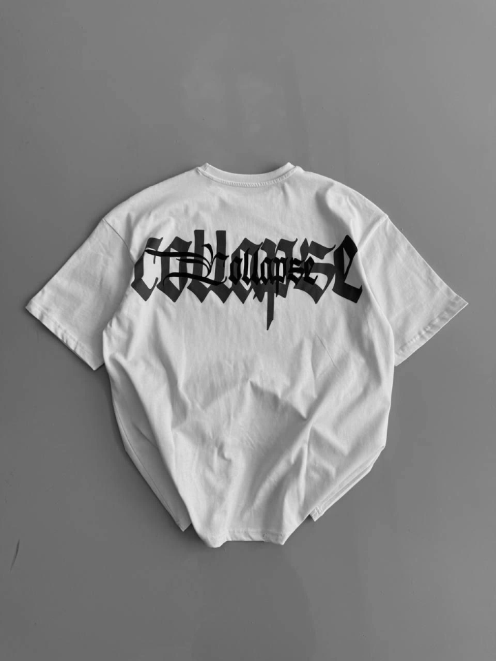 Baskılı Oversize Bisiklet Yaka T-shirt - Beyaz (158585)
