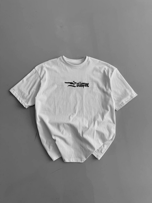 Baskılı Oversize Bisiklet Yaka T-shirt - Beyaz (158585)