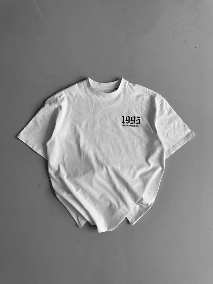 Baskılı Oversize Bisiklet Yaka T-shirt - Beyaz (158753)