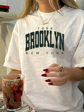 Baskılı Oversize Bisiklet Yaka T-shirt - Beyaz (158818)
