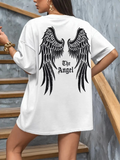 Baskılı Oversize Bisiklet Yaka T-shirt - Beyaz (158820)