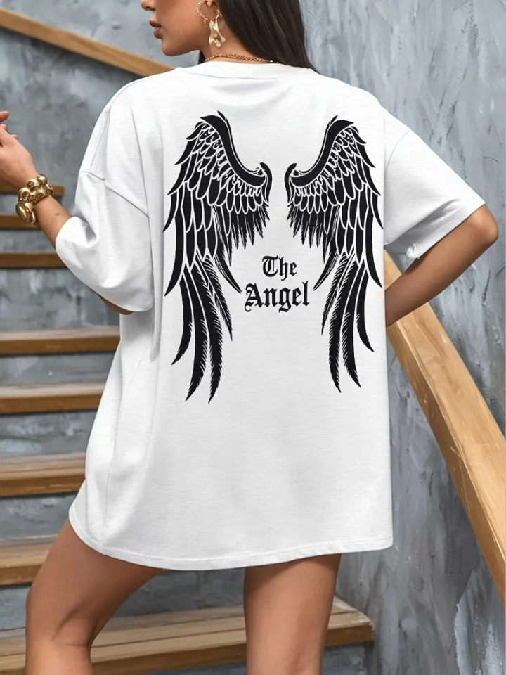 Baskılı Oversize Bisiklet Yaka T-shirt - Beyaz (158820)