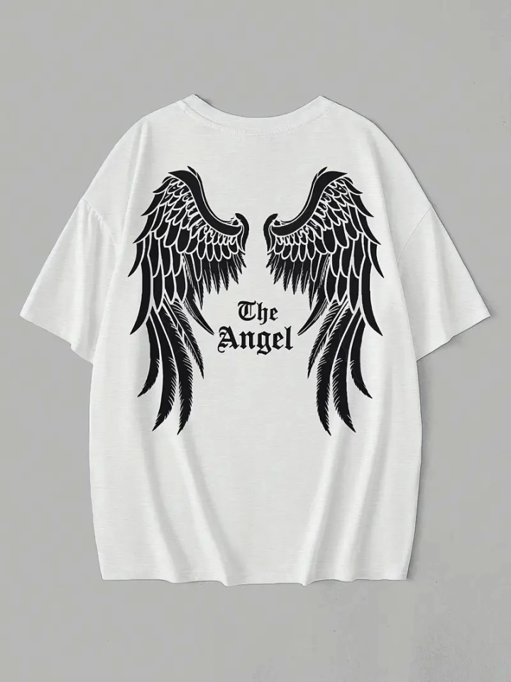 Baskılı Oversize Bisiklet Yaka T-shirt - Beyaz (158820)