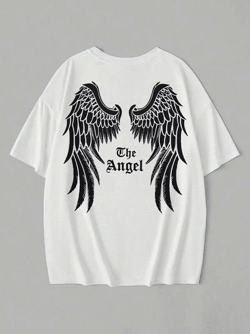 Baskılı Oversize Bisiklet Yaka T-shirt - Beyaz (158820)