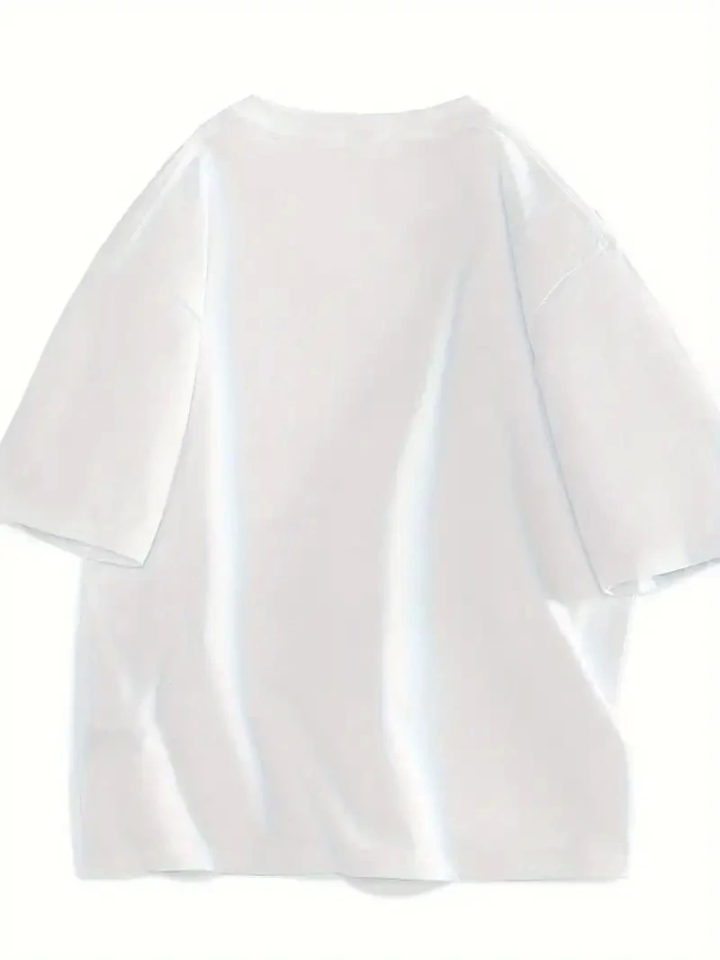 Baskılı Oversize Bisiklet Yaka T-shirt - Beyaz (158821)