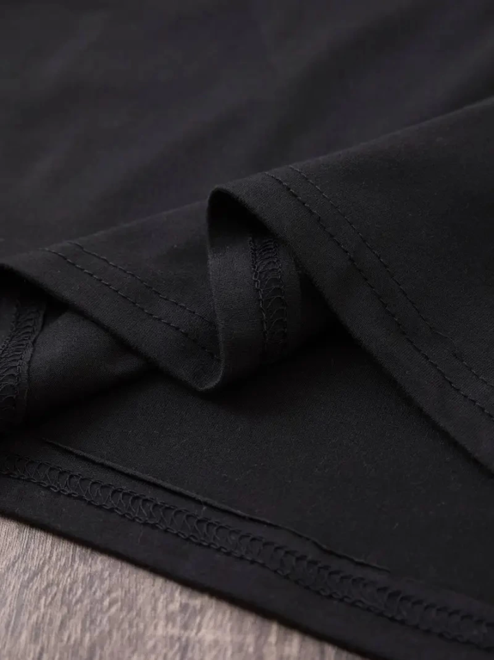 Baskılı Oversize Bisiklet Yaka T-shirt - Siyah (158823)
