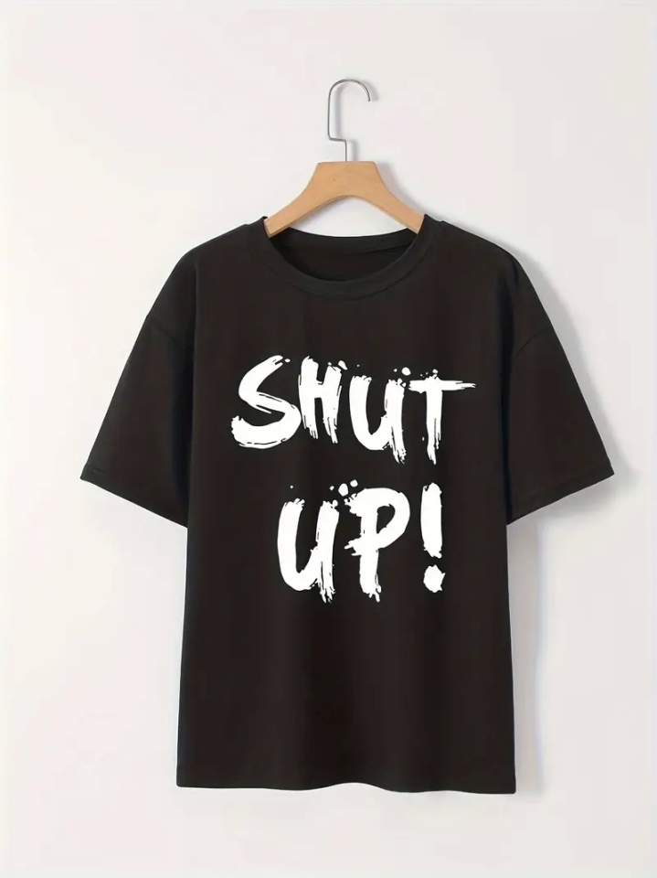 Baskılı Oversize Bisiklet Yaka T-shirt - Siyah (158824)