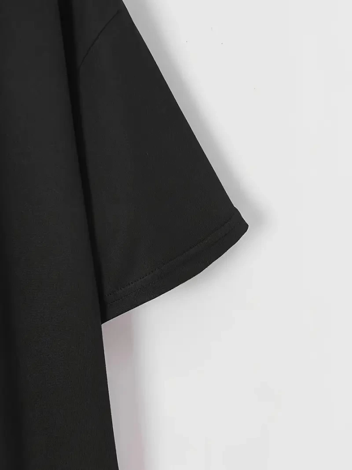 Baskılı Oversize Bisiklet Yaka T-shirt - Siyah (158824)