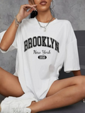 Baskılı Oversize Bisiklet Yaka T-shirt - Beyaz (158826)