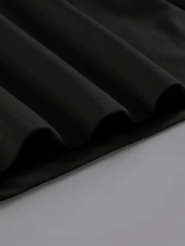 Baskılı Oversize Bisiklet Yaka T-shirt - Siyah (158827)