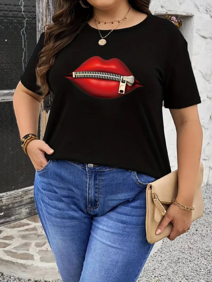 Baskılı Oversize Bisiklet Yaka T-shirt - Siyah (158830)
