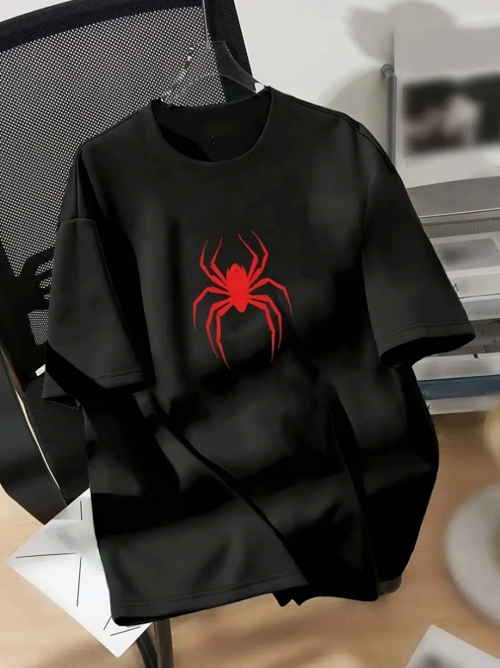 Baskılı Oversize Bisiklet Yaka T-shirt - Siyah (158834)