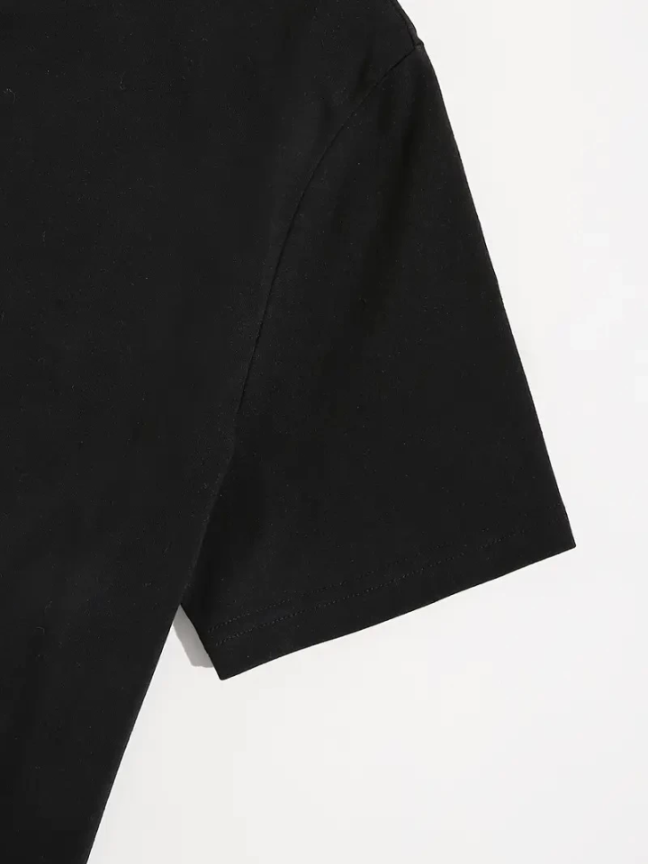 Baskılı Oversize Bisiklet Yaka T-shirt - Siyah (158838)