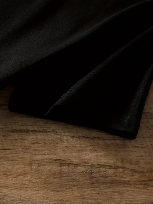 Baskılı Oversize Bisiklet Yaka T-shirt - Siyah (158844)