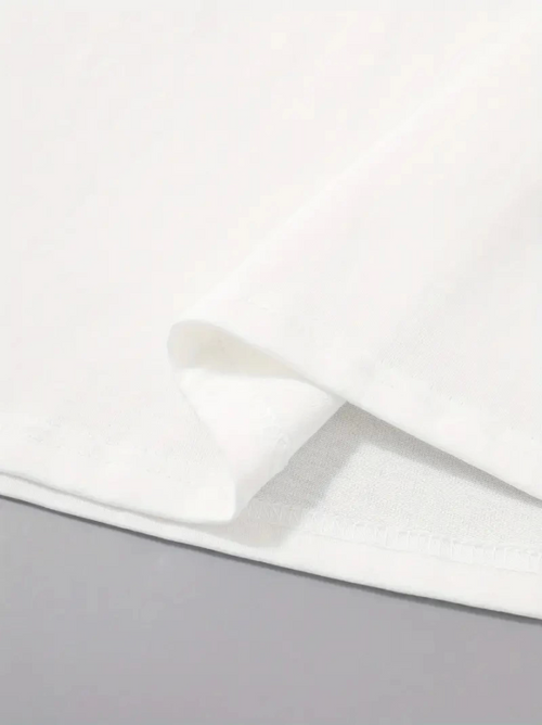 Baskılı Oversize Bisiklet Yaka T-shirt - Beyaz (158847)