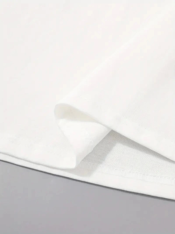 Baskılı Oversize Bisiklet Yaka T-shirt - Beyaz (158848)