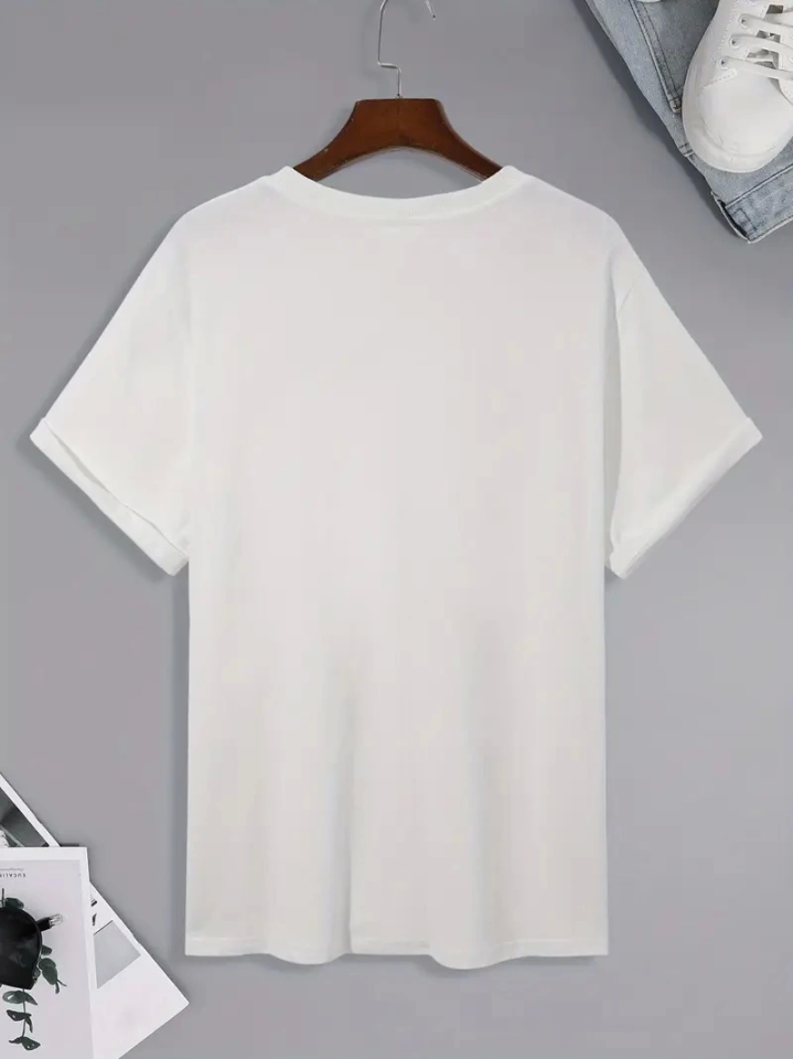 Baskılı Oversize Bisiklet Yaka T-shirt - Beyaz (158848)