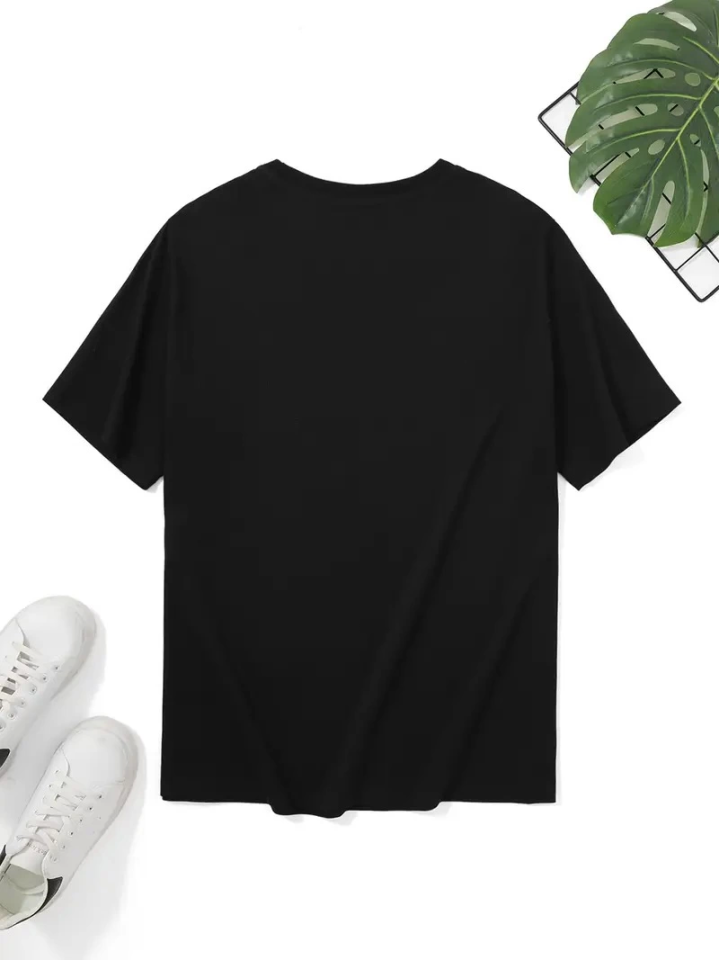 Baskılı Oversize Bisiklet Yaka T-shirt - Siyah (158849)