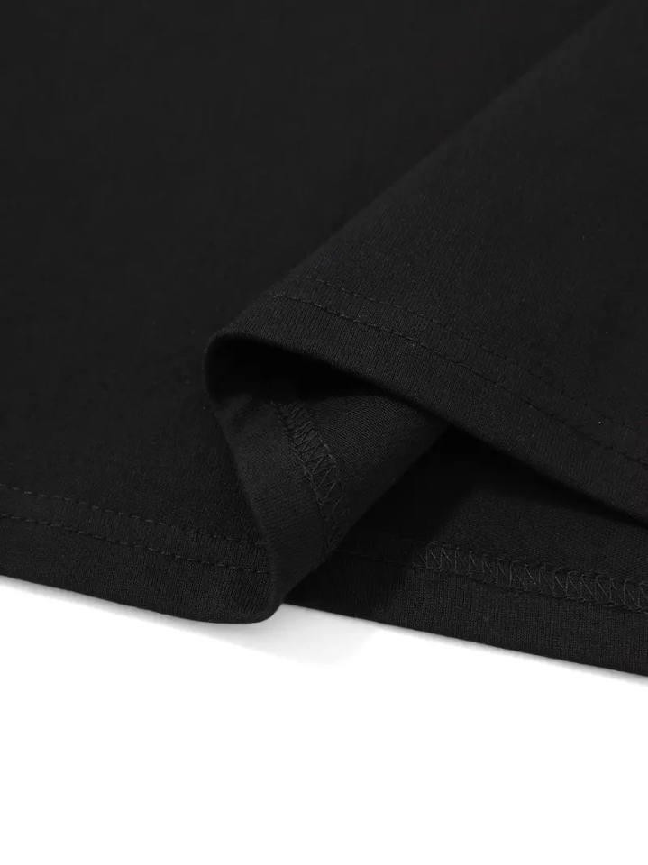 Baskılı Oversize Bisiklet Yaka T-shirt - Siyah (158849)