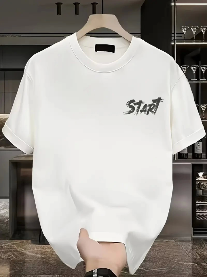 Baskılı Oversize Bisiklet Yaka T-shirt - Beyaz (158851)