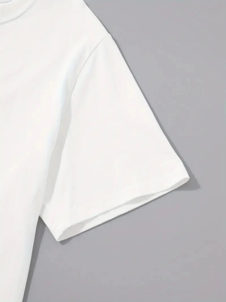 Baskılı Oversize Bisiklet Yaka T-shirt - Beyaz (158854)