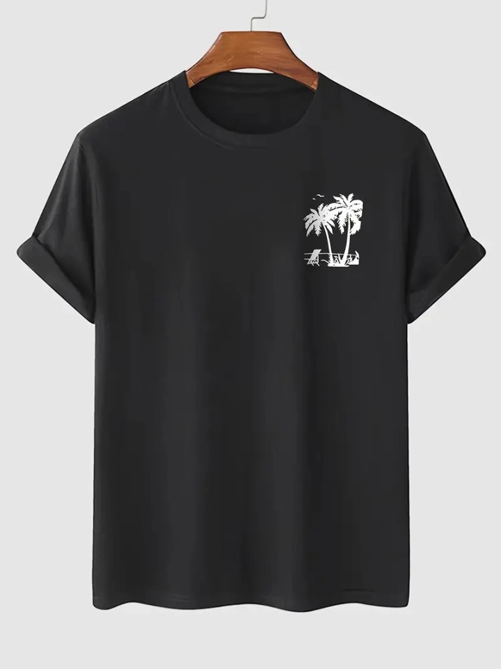 Baskılı Oversize Bisiklet Yaka T-shirt - Siyah (158856)