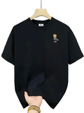 Baskılı Oversize Bisiklet Yaka T-shirt - Siyah (158859)