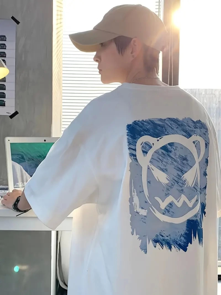 Baskılı Oversize Bisiklet Yaka T-shirt - Beyaz (158900)
