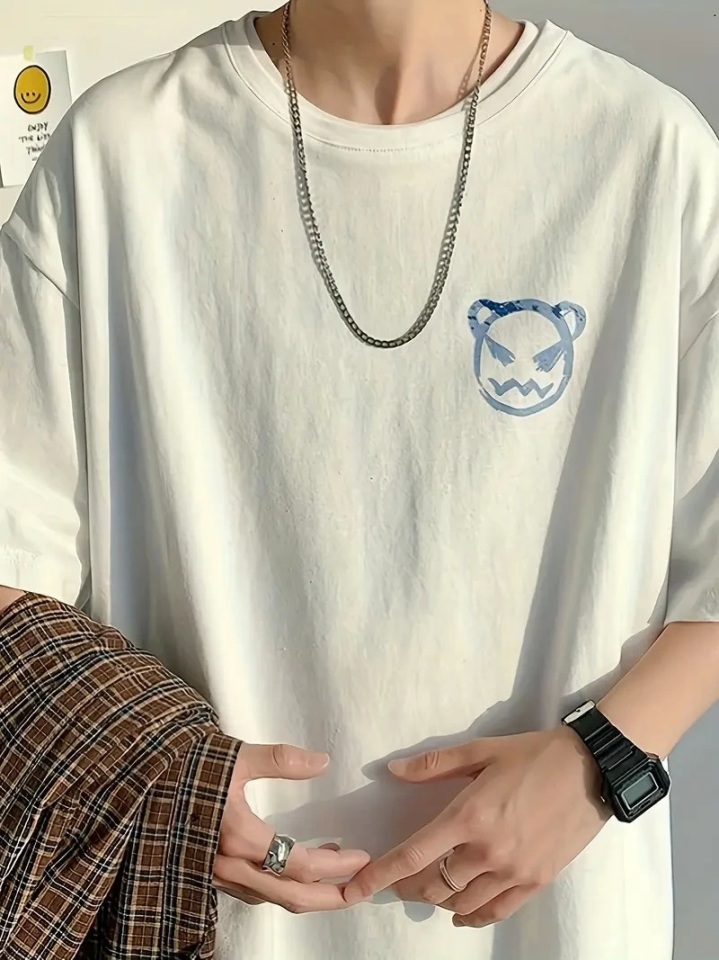 Baskılı Oversize Bisiklet Yaka T-shirt - Beyaz (158900)
