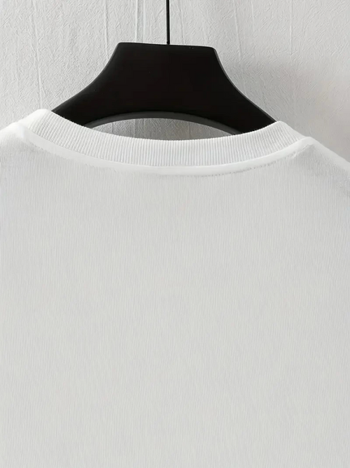 Baskılı Oversize Bisiklet Yaka T-shirt - Beyaz (158904)