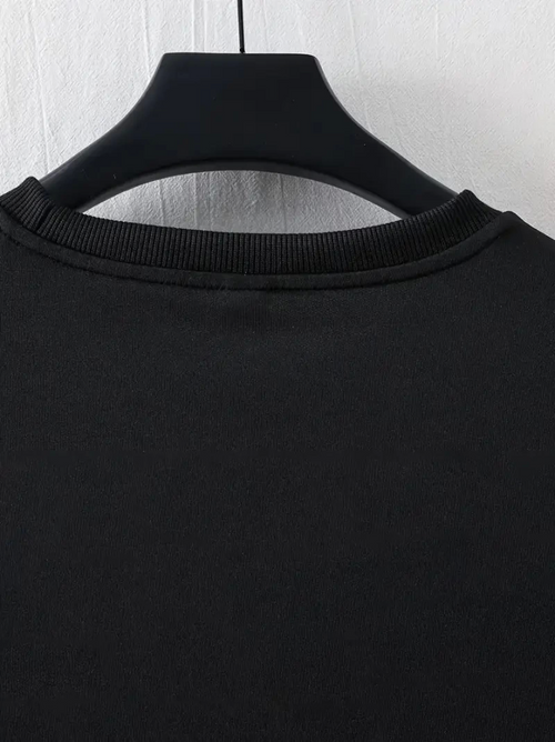 Baskılı Oversize Bisiklet Yaka T-shirt - Siyah (158905)